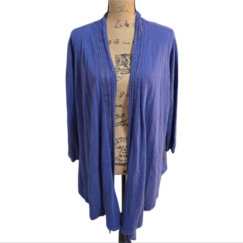Anne Klein Periwinkle Blue Linen Blend Waterfall Cardigan‎ Sweater Plus Size 1X